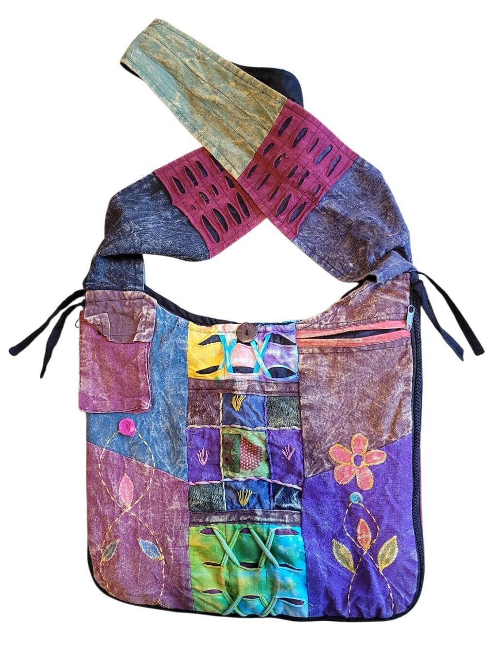 Rising International Patchwork Embroidered Expandable Hippie Boho Hobo Bag Purse